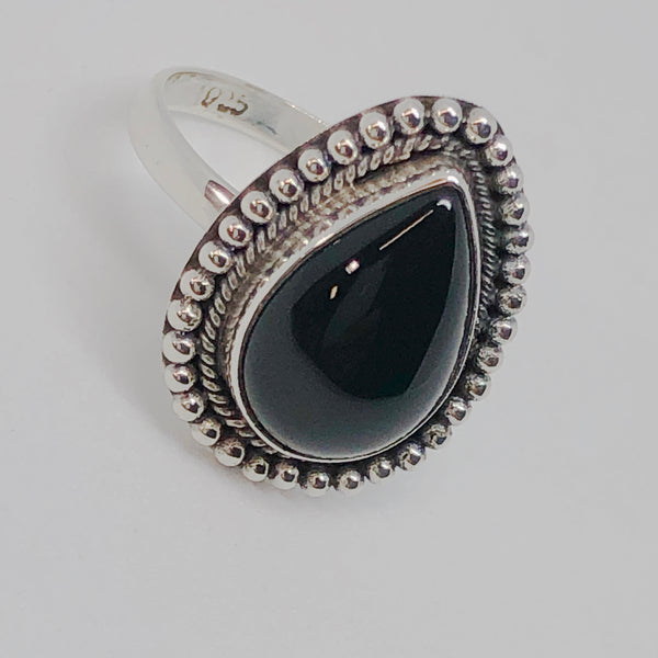 Black Onyx Teardrop Sterling Silver Ring