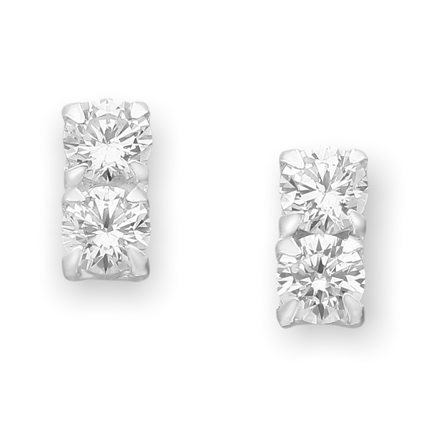 Double Gemstone CZ Sterling Silver Stud Earrings