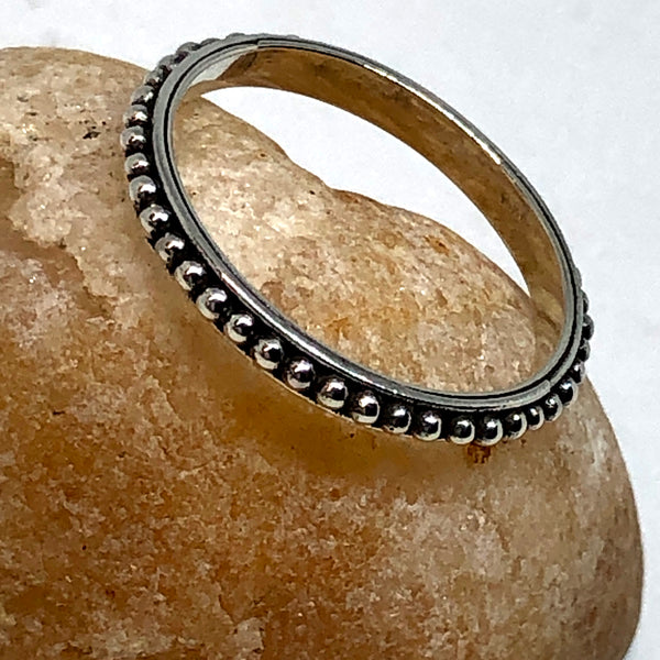 Granulated Narrow Band Sterling Silver Ring