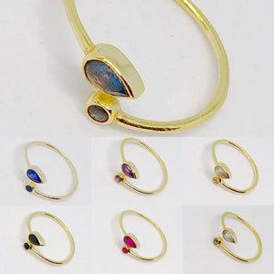 Double Gemstone Golden Sterling Silver Ring