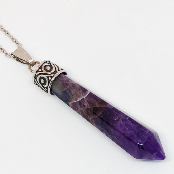 Large Gemstone Points Stainless Steel Necklace