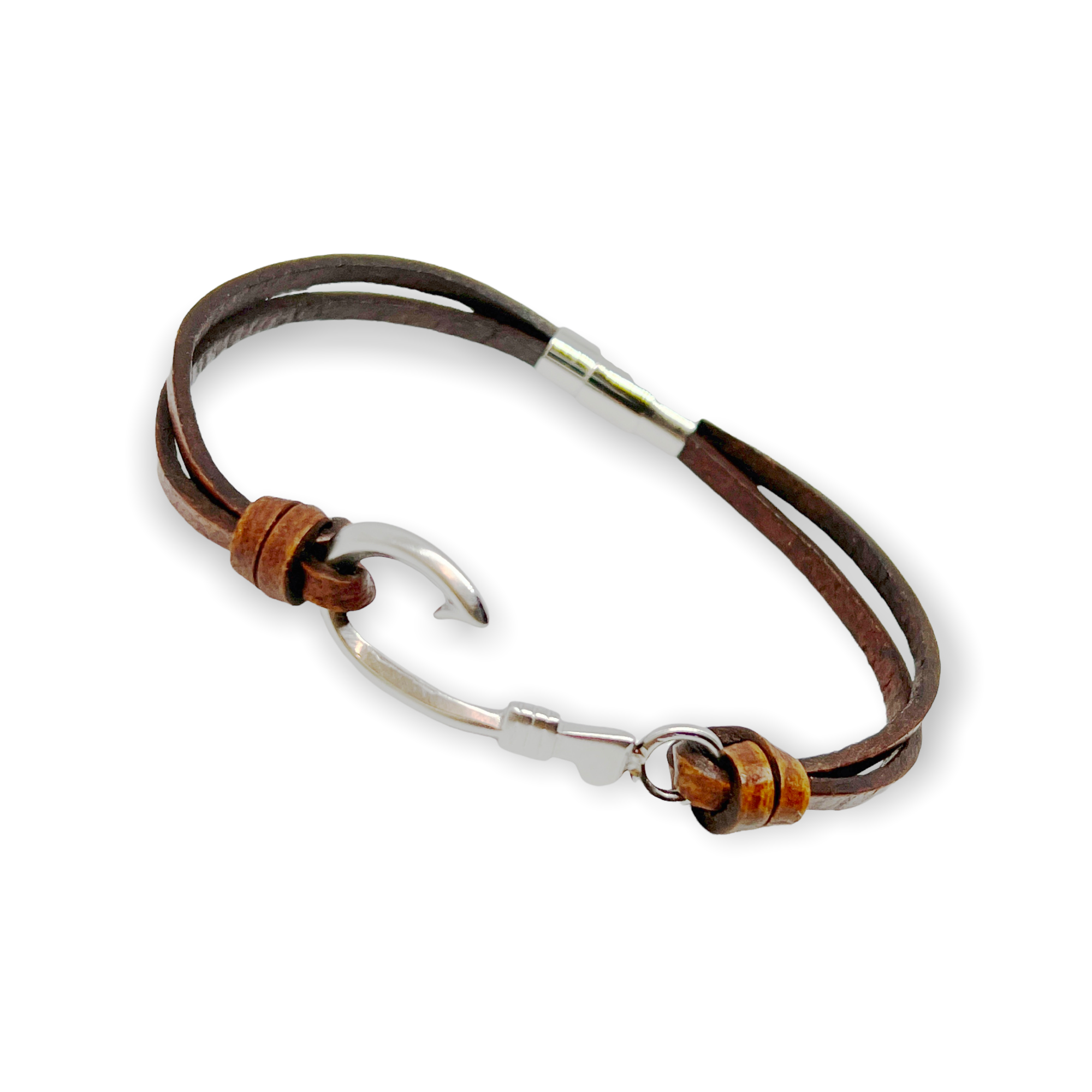 Angler Fish Hook Leather Bracelet – Simple Natural Design