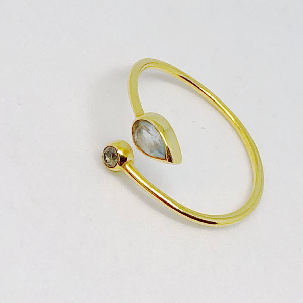 Double Gemstone Golden Sterling Silver Ring