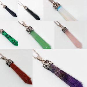 Large Gemstone Points Stainless Steel Necklace