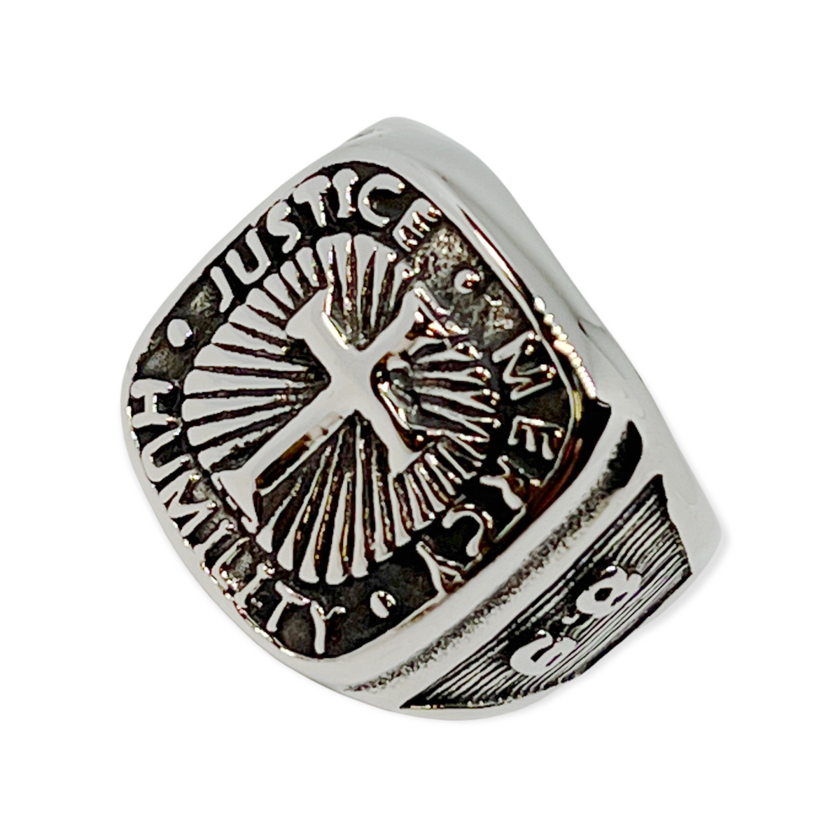 Justice Mercy Humility Cross Stainless Steel Ring – Simple Natural Design