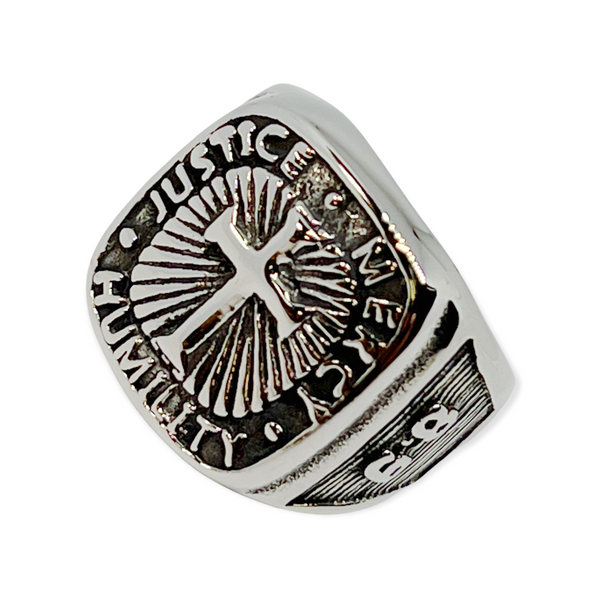 Justice Mercy Humility Cross Stainless Steel Ring