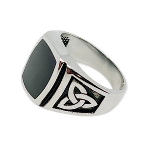 Black Signet Celtic Knot Stainless Steel Ring