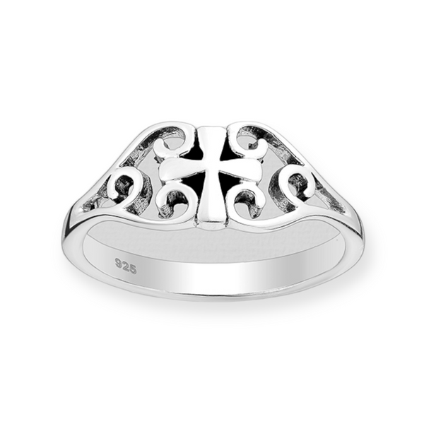 Scroll Cross Sterling Silver Ring