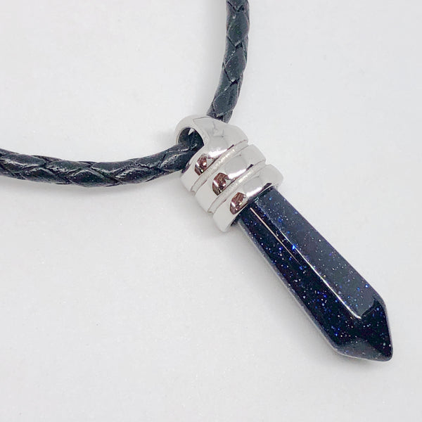 Gemstone Points Stainless Leather Choker Necklace