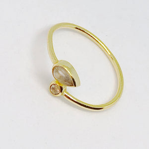 Double Gemstone Golden Sterling Silver Ring