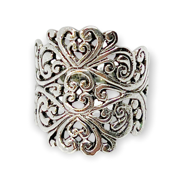 Wide Band Paisely Sterling Silver Ring