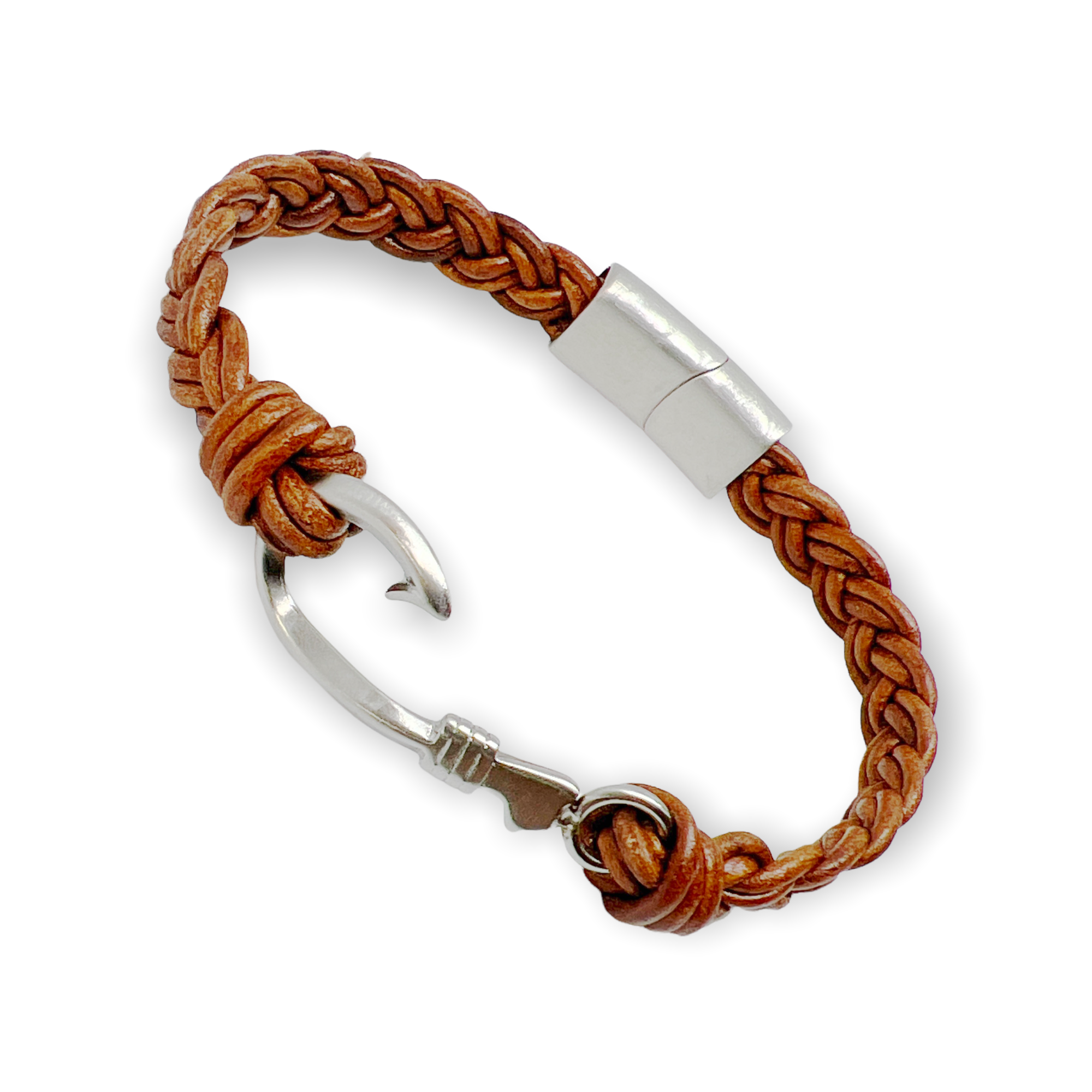 Angler Fish Hook Braided Leather Bracelet – Simple Natural Design
