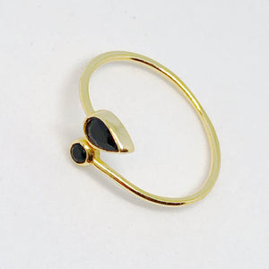Double Gemstone Golden Sterling Silver Ring