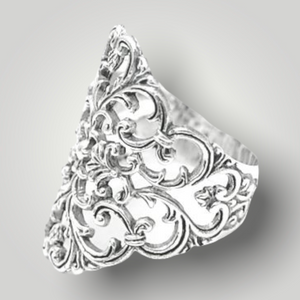 Wide Floral Filigree Sterling Silver Ring