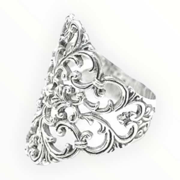 Wide Floral Filigree Sterling Silver Ring
