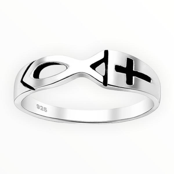 Ichthus Cross Sterling Silver Ring