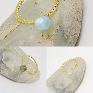 6mm Solitaire Gemstone Golden Sterling Silver Twisted Ring