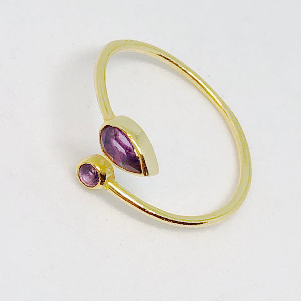 Double Gemstone Golden Sterling Silver Ring