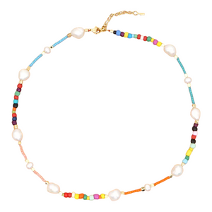Boho Colorful Bead And Pearl Necklace