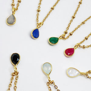 Celestial Dewdrop Gemstone Golden Pendant Necklace