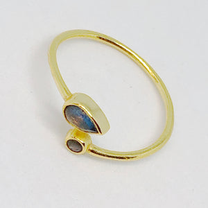 Double Gemstone Golden Sterling Silver Ring