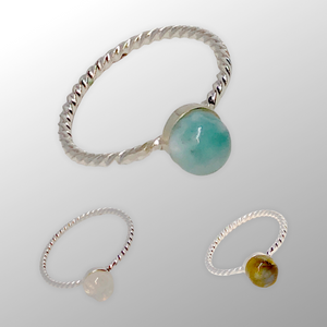 6mm Solitaire Gemstone Sterling Silver Twisted Ring