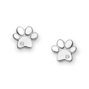 Paw Print CZ Sterling Silver Stud Earrings