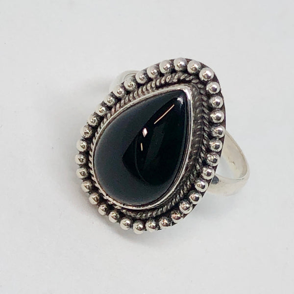 Black Onyx Teardrop Sterling Silver Ring