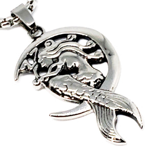 Mermaid In Moon Stainless Steel Necklace